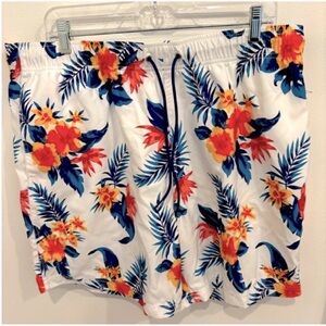 Nautica NEW Tropical Print Swim Trunks Mens white blue orange yellow pink red XL